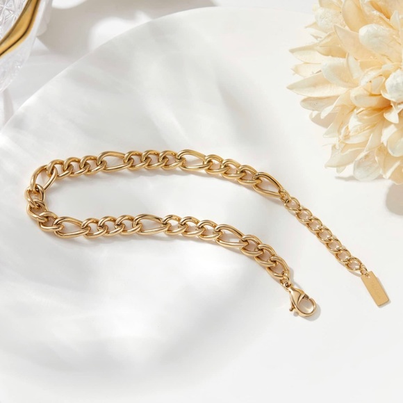 Women 14K Gold Plated Bracelet Adjustable Stainless Steel Link - Picture 5 of 7